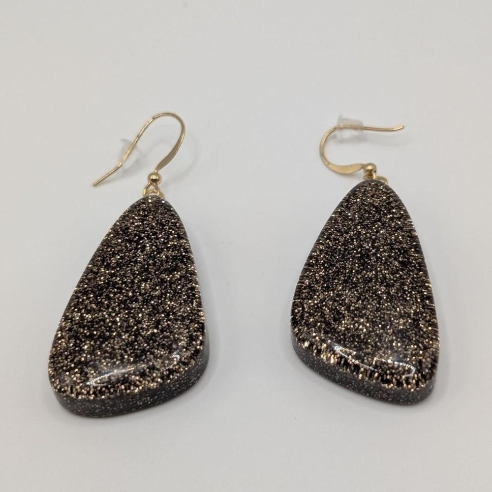 Copper Brown Druzy Oblong Sparkle Drop Hook Earrings Glam Party 2.5 inch NEW